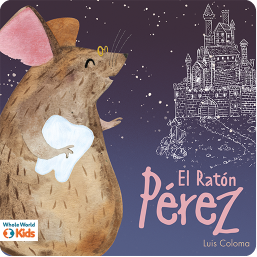 A friendly looking cartoon mouse holds a large tooth.